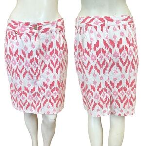 J McLaughlin Pink and White Pattern Knee Length Pencil Style Casual Skirt Size 4